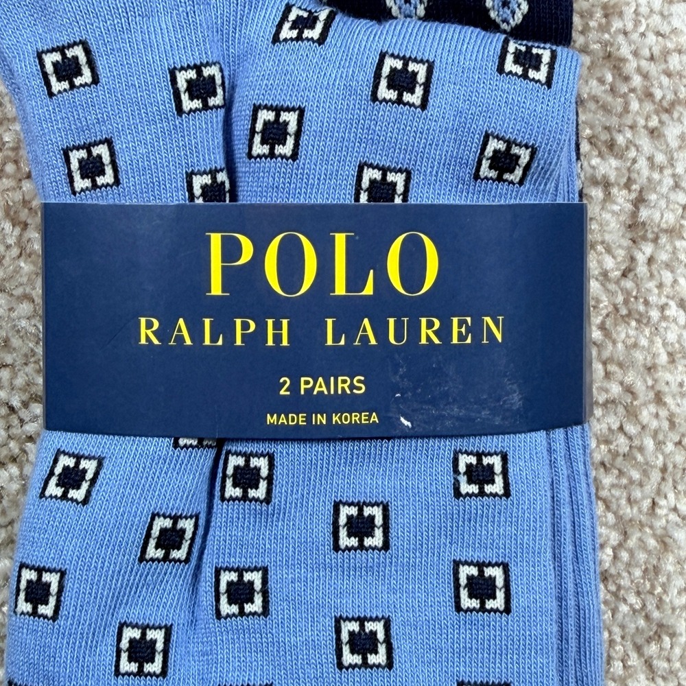 Polo Ralph Lauren Mens 2 Pair Dress Socks Blue Navy Geometric Medallion 10-13 - Picture 2 of 6